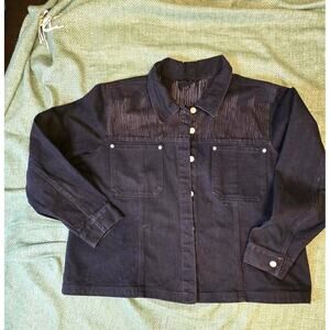 Ashley Stewart Black Jean Jacket 3X Gold thread embellishments